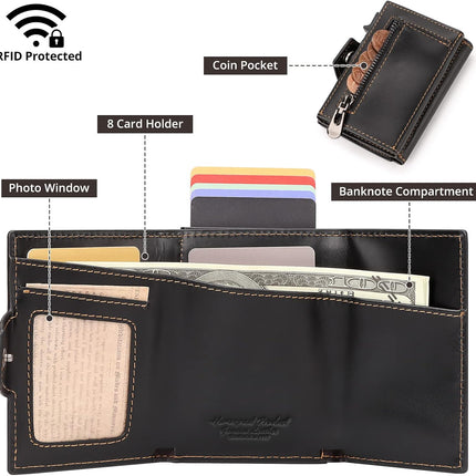 Leather Smart Card Wallet Coin Pocket RFID Blocking Wallet & Leather Keyring