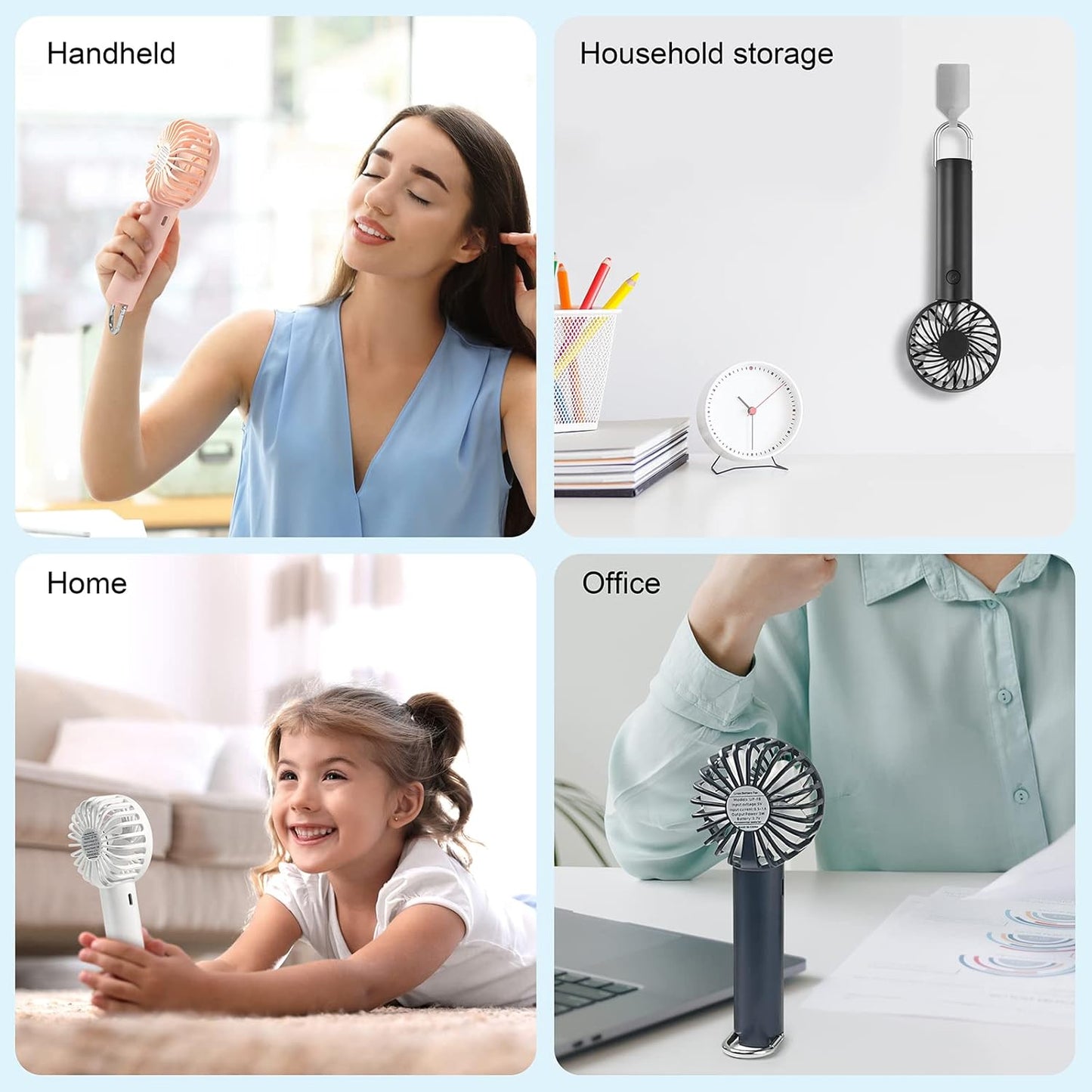 Handheld Fan Portable & Rechargeable 2200 mAh Battery Mini Fan 3 Speeds - White