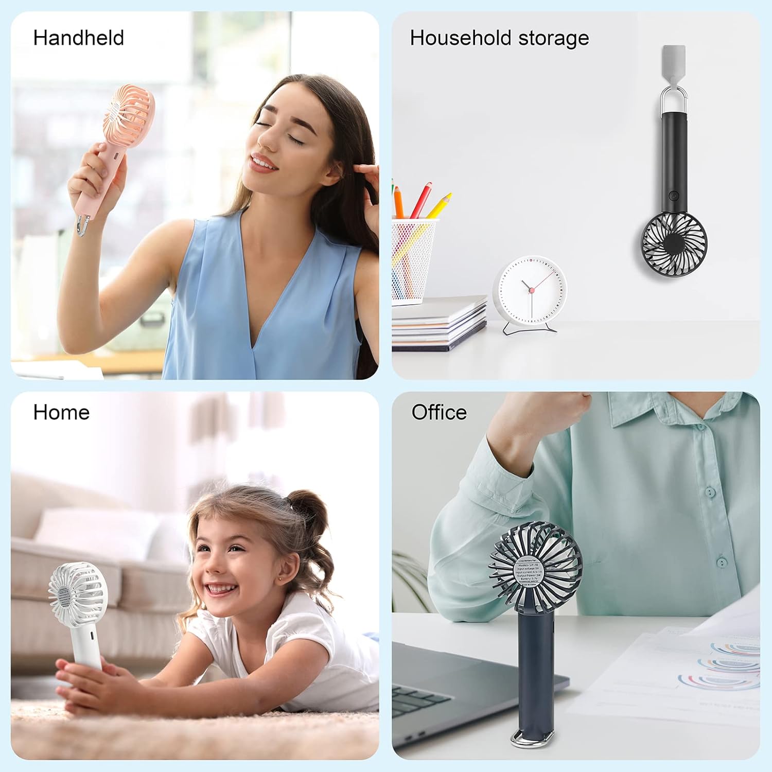 Handheld Fan Portable & Rechargeable 2200 mAh Battery Mini Fan 3 Speeds - White