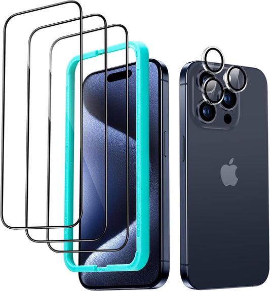 Premium iPhone 15 Pro Max Screen Protectors - 3 Pack + Lens Protector Top Class