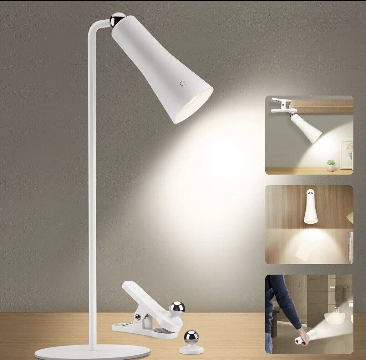 3in1 USB Rechargeable MAGNATIC Desk LIGHT Detachable TORCH Head Black