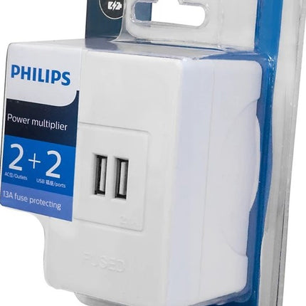 Philips Double Plug and USB UK Socket 2 x UK Plug Sockets and 2 x USB-A Ports