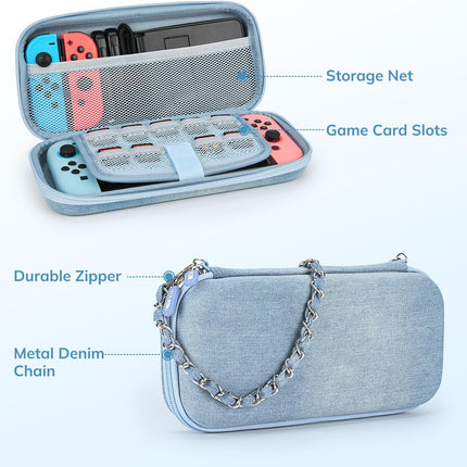 Nintendo Switch Case 13 in 1 Switch Accessories Denim Case with 9 Card Slots
