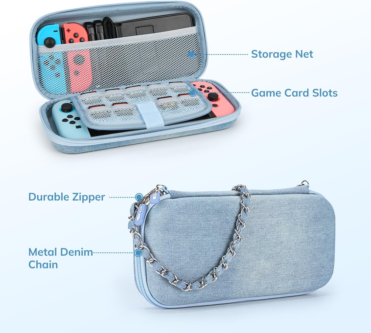 Nintendo Switch Case 13 in 1 Switch Accessories Denim Case with 9 Card Slots