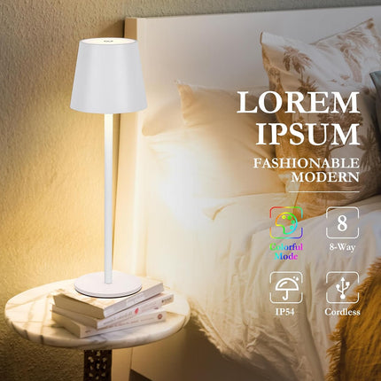 Cordless LED Table Lamp Rechargeable RGB Light Touch Dimmable IP54 White 2 Pack