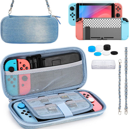 Nintendo Switch Case 13 in 1 Switch Accessories Denim Case with 9 Card Slots