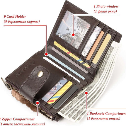 Smart Anti-Theft GPS Men's Wallet RFID Blocking Trifold Cowhide Genuine Leather