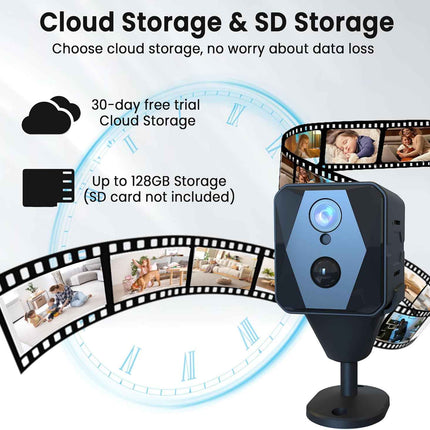 Wi-Fi Security Camera 2K FHD Cloud & SD Storage Motion Detection FREE 64GB Card