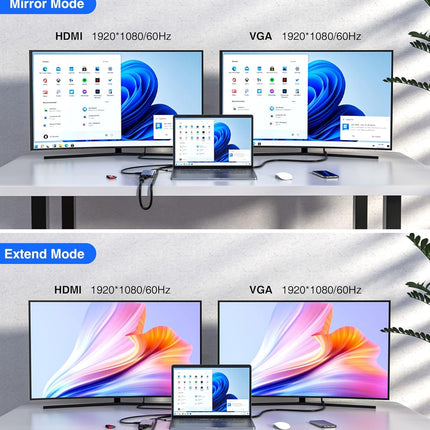 Docking Station 11-in-1 Adapter with Ethernet 4K HDMI VGA USB3.0 USB2.0 SD/TF