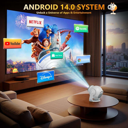 8K Android 14.0 Mini Smart Projector with Wi-Fi 6 and Bluetooth 5.4 450 ANSI