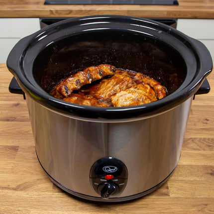 Quest 1.5 Litre Compact Slow Cooker Stainless Steel 120W 3 Temperature Settings