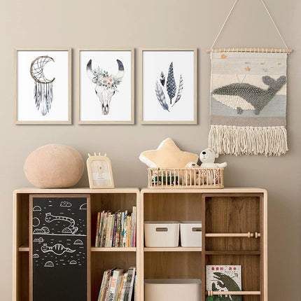 ArtbyHannah 12x16 Inch Framed Boho Wall Art, Set of 3 with Bohemian Art Prints for Home Decoration