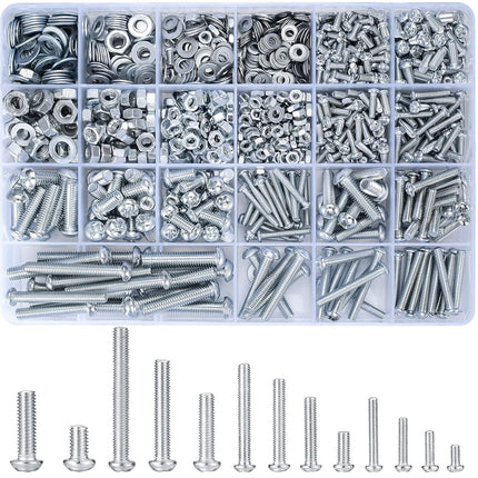 1080 Piece Metric Screws Nuts and Washers Assortment Kit M3 M4 M5 M6 Zinc Plated