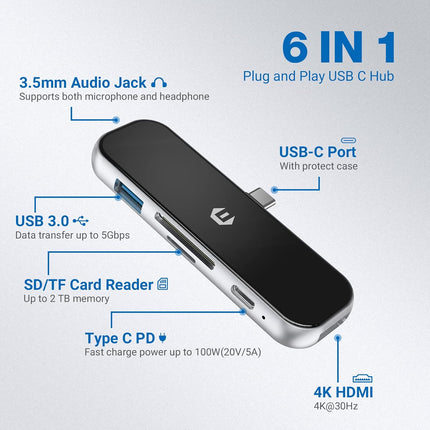 6 in 1 USB C Multiport Adapter USB C for Surface Dell HP Lenovo XPS and More