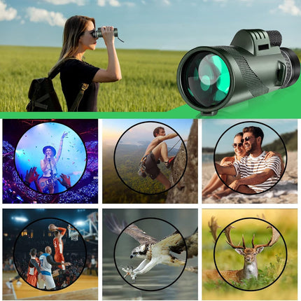 80x100 Monocular-Telescope Low Night Vision High Definition & Smartphone Adapter