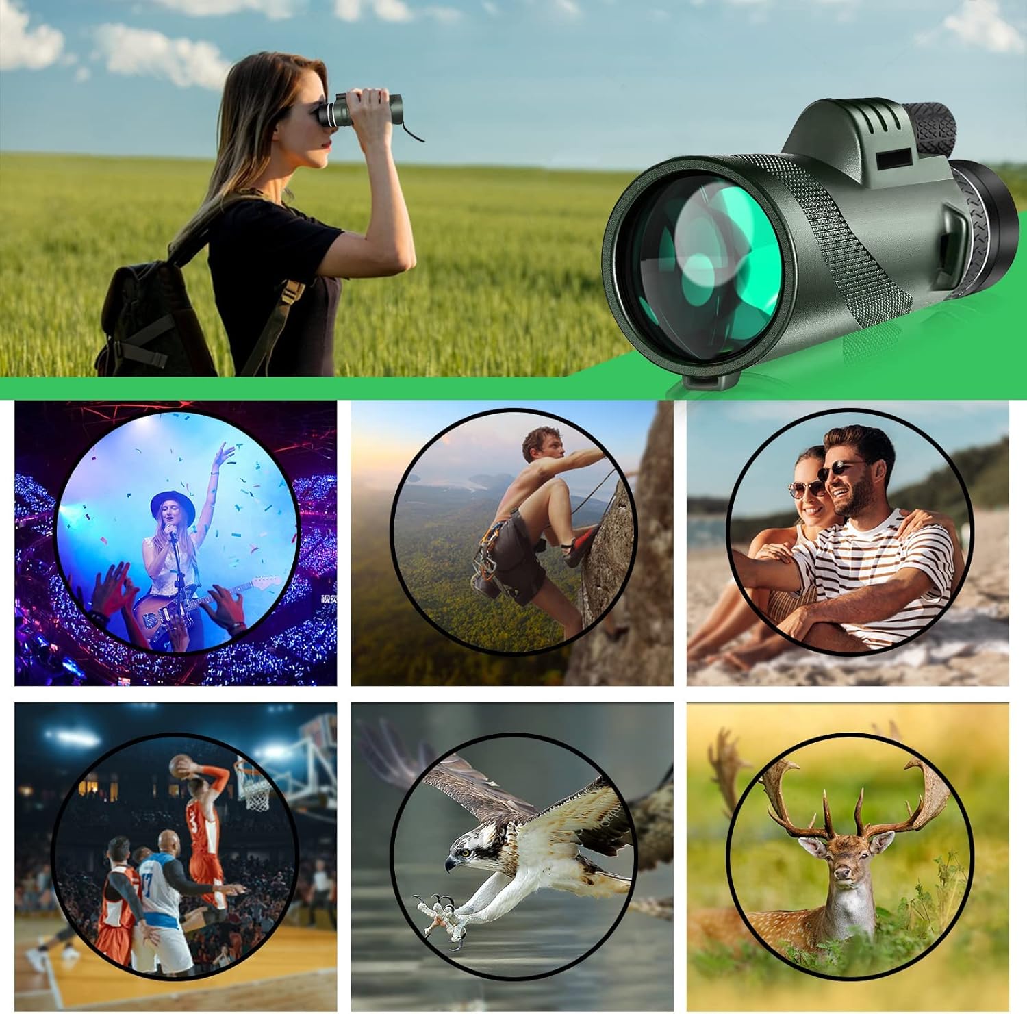 80x100 Monocular-Telescope Low Night Vision High Definition & Smartphone Adapter