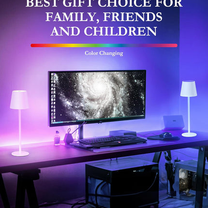 Cordless LED Table Lamp Rechargeable RGB Light Touch Dimmable IP54 White 2 Pack