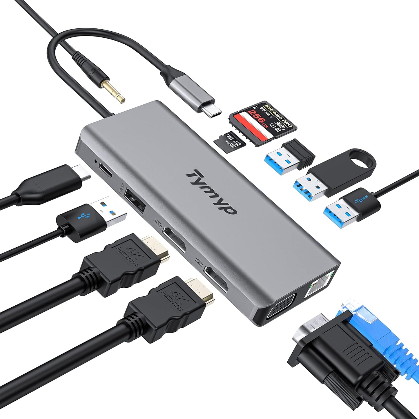 Docking Station 12 in 1 USB C Hub Triple Display Laptop Dock With HDMI USB VGA