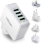 USB Charger 4 Ports Worldwide Universal Adapters Includes UK EU US AUS 22W/5V