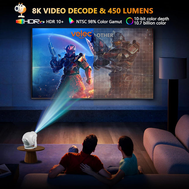 8K Android 14.0 Mini Smart Projector with Wi-Fi 6 and Bluetooth 5.4 450 ANSI