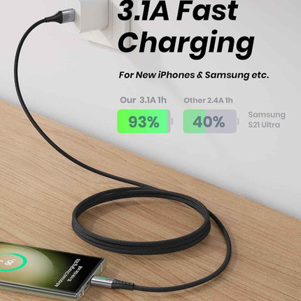USB-C Fast Charging Cable 3.1A for Phones, Consoles, and More - 5 Pack