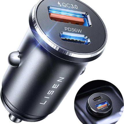 LISEN 54W USB C Fast Car Charger Metal Cigarette Lighter Adapter iPhone Samsung