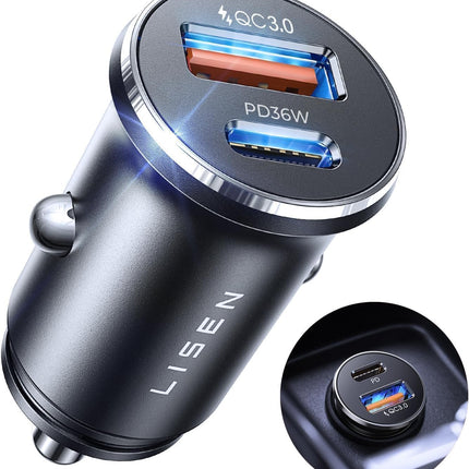 LISEN 54W USB C Fast Car Charger Metal Cigarette Lighter Adapter iPhone Samsung