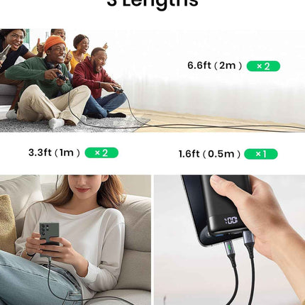 USB-C Fast Charging Cable 3.1A for Phones, Consoles, and More - 5 Pack