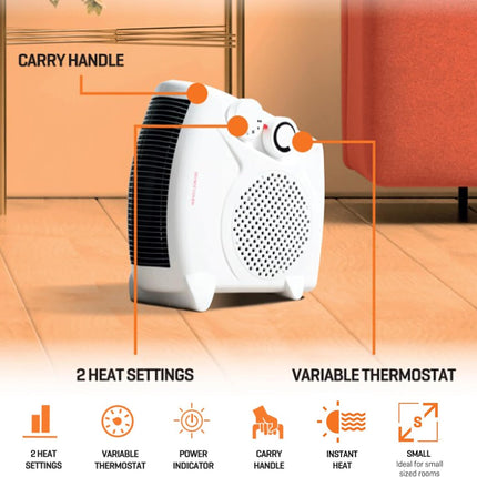 Daewoo Fine Element Portable Dual position Fan Heater 2 Settings 1KW/2KW HEA1927