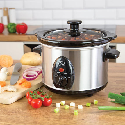 Quest 1.5 Litre Compact Slow Cooker Stainless Steel 120W 3 Temperature Settings