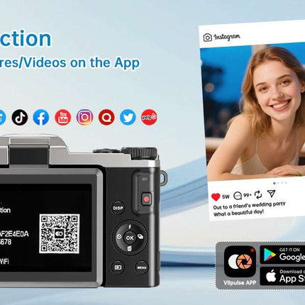 4K 64MP Digital Camera WiFi Autofocus Vlogging Camera Flip Screen 64GB Aureapix