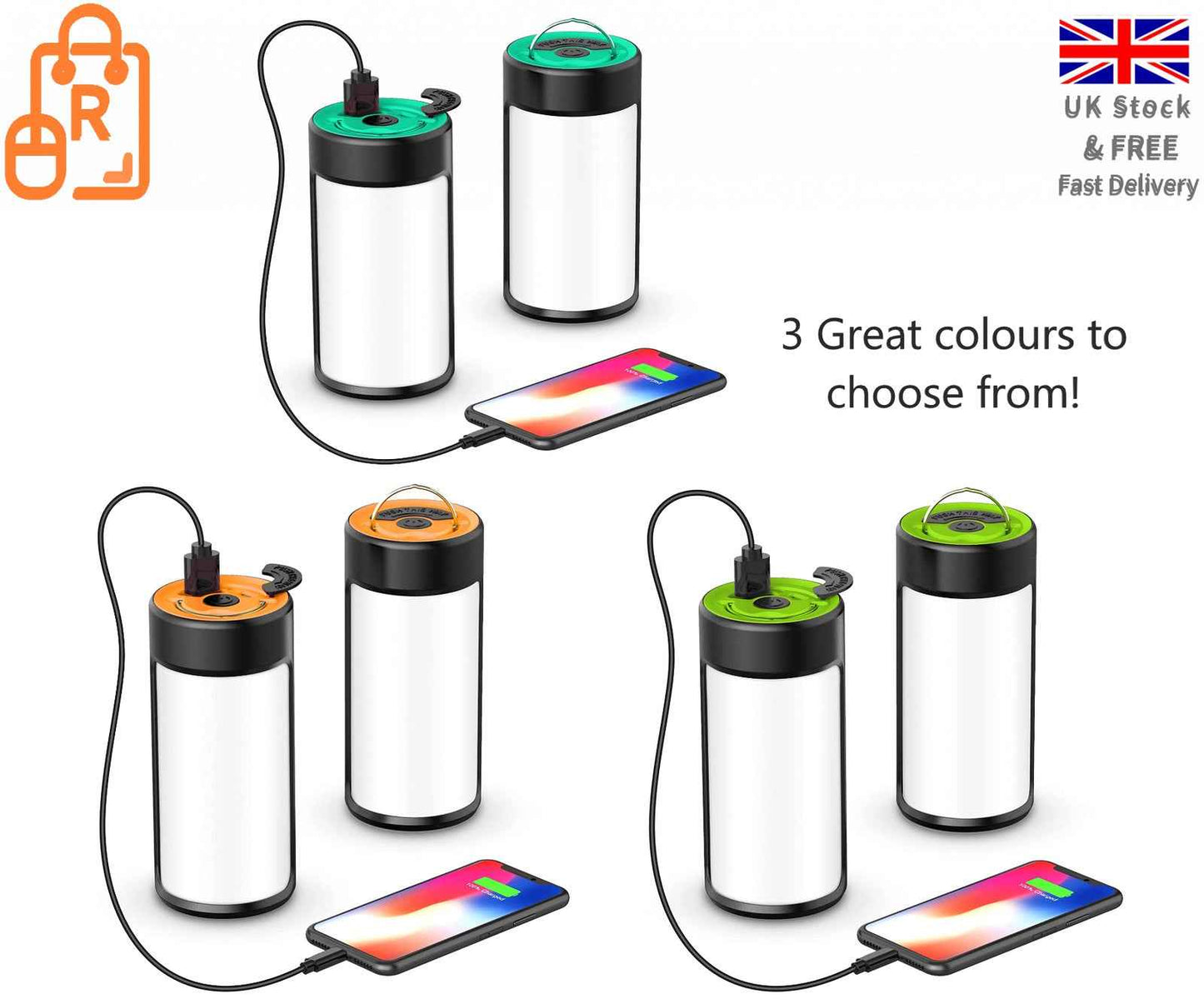 Rechargeable LED Camping Lights 400LM 5 Light Modes, Phone Charger - 2 Pack