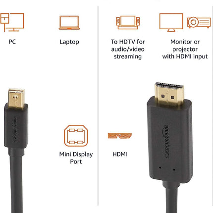 Mini DisplayPort to HDMI Cable Works With MacBook, MS Surface Dock 0.9m/3ft
