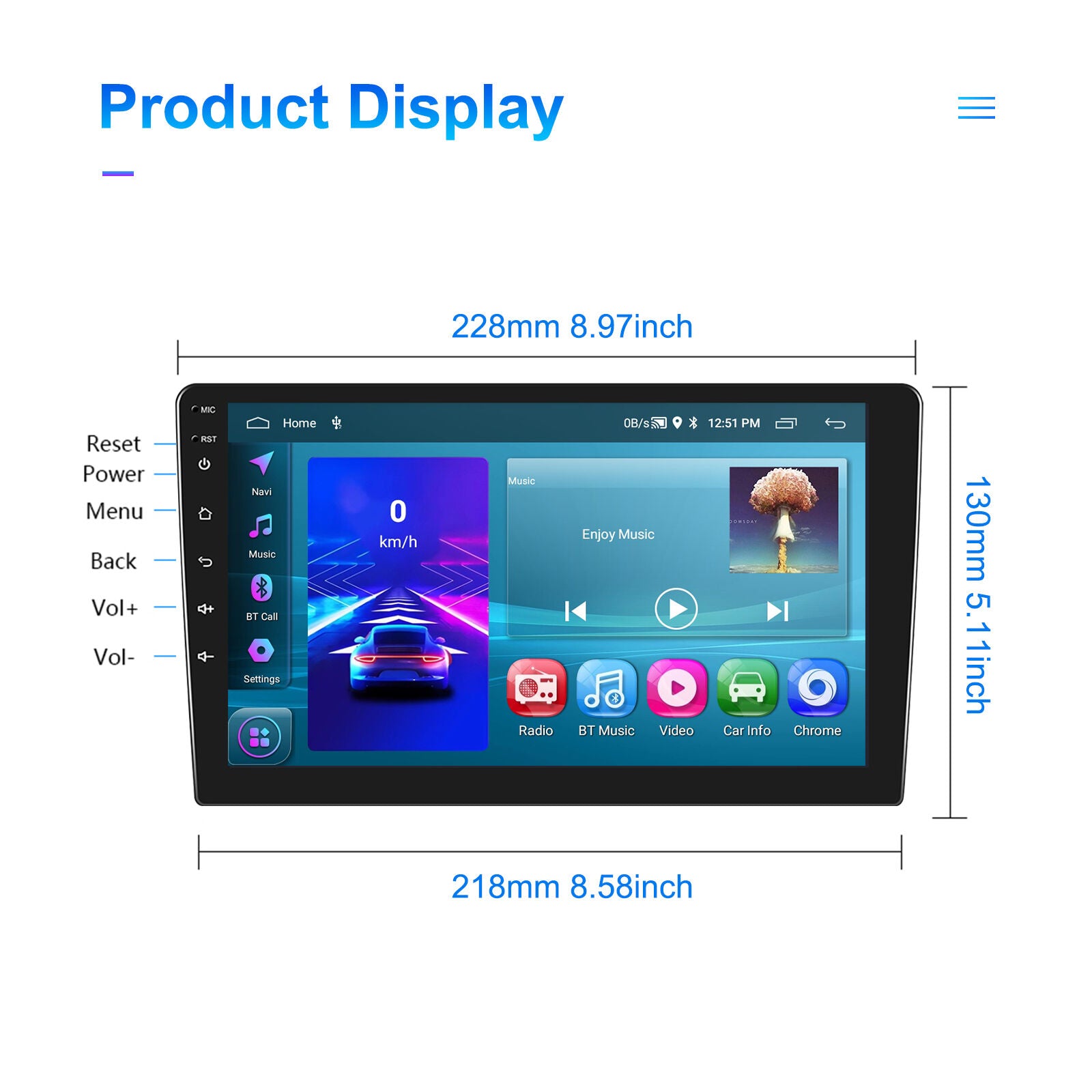 9'' Android Car Radio Double Din | CarPlay, Android Auto, GPS, WiFi, FM, BT, RDS