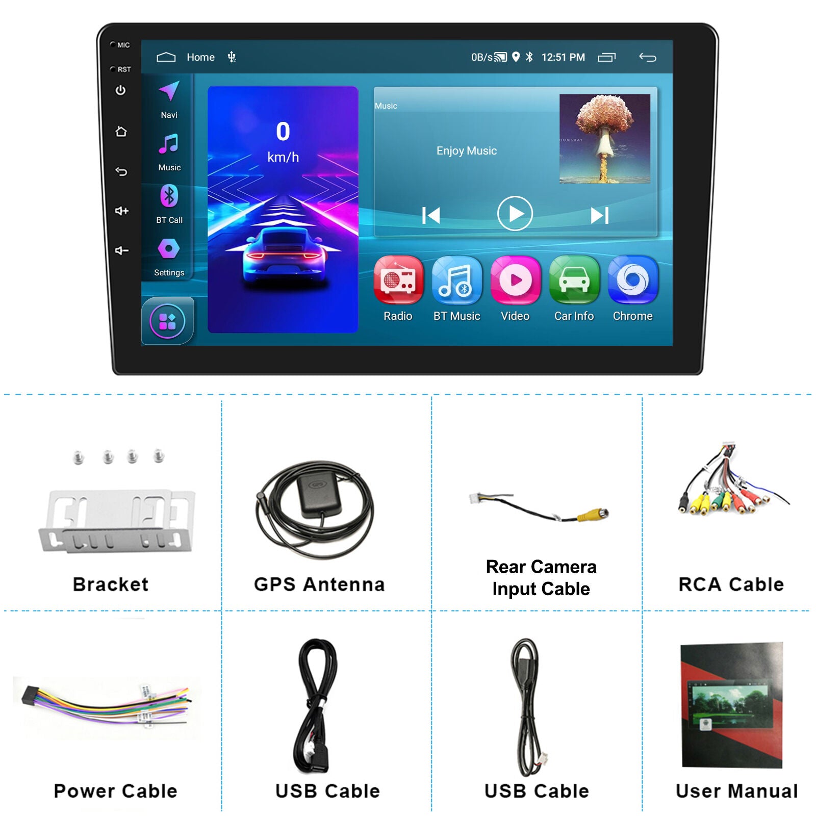 9'' Android Car Radio Double Din | CarPlay, Android Auto, GPS, WiFi, FM, BT, RDS