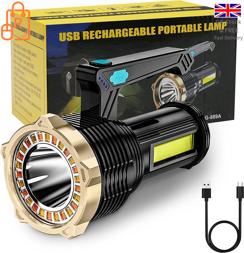 Rechargeable LED Torch, 6000 Lumens Super Bright Flash light with Handle