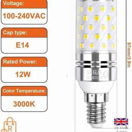 E14 LED Corn Bulb 12W Energy Efficient Solution Lasting up to 25,000 Hours 2 Pk