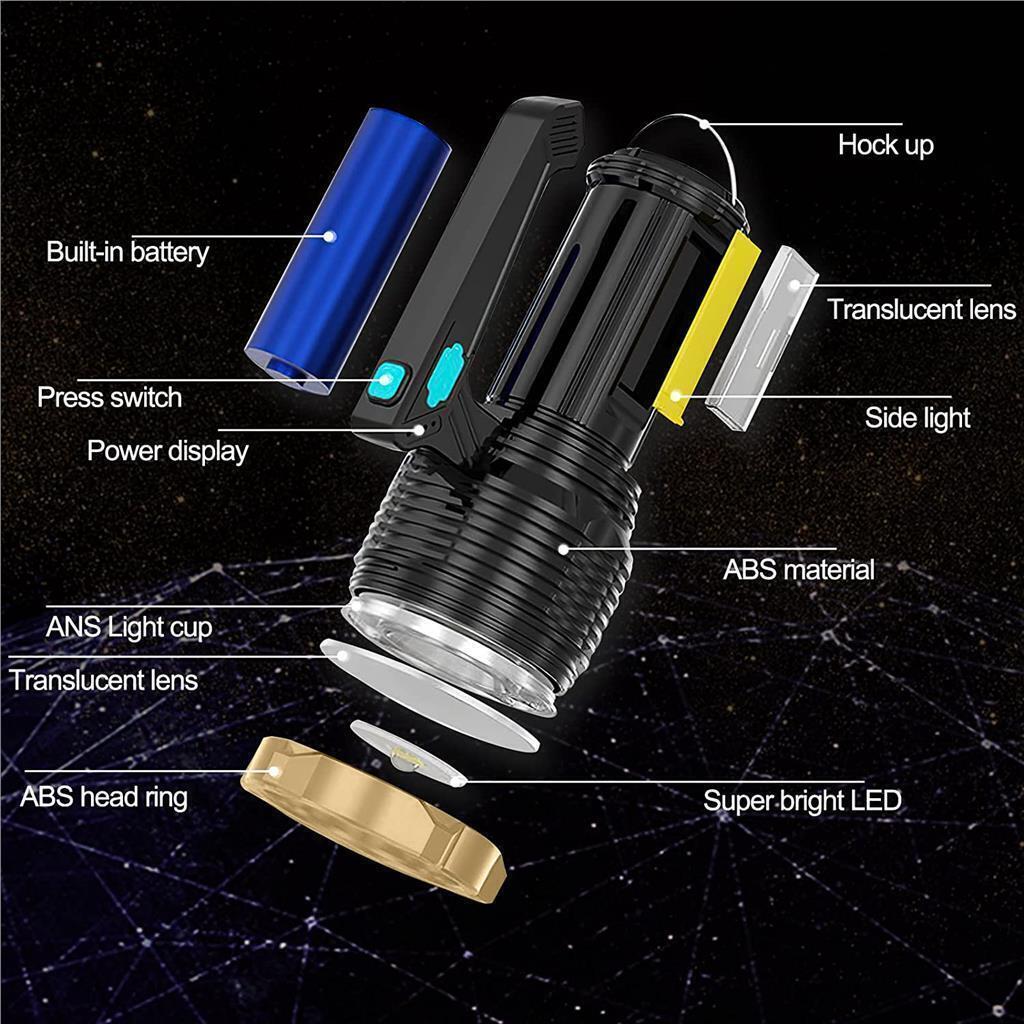 Rechargeable LED Torch, 6000 Lumens Super Bright Flash light with Handle