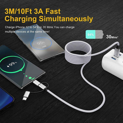 3 in 1 Cable, Lightning Type C Micro USB Charging Cable Adapter MFI Certified
