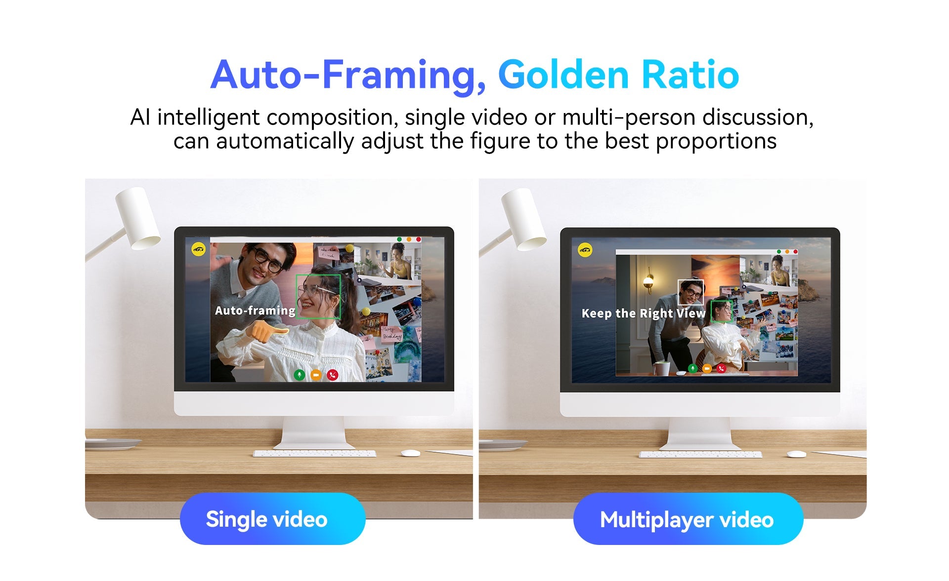 2K Webcam AI Tracking Auto Framing Gesture Control Noise-Canceling Microphones