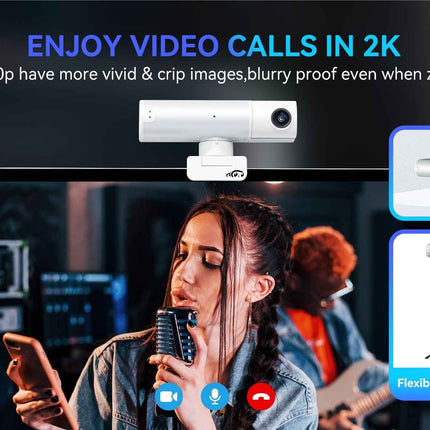 2K Webcam AI Tracking Auto Framing Gesture Control Noise-Cancelling Microphones