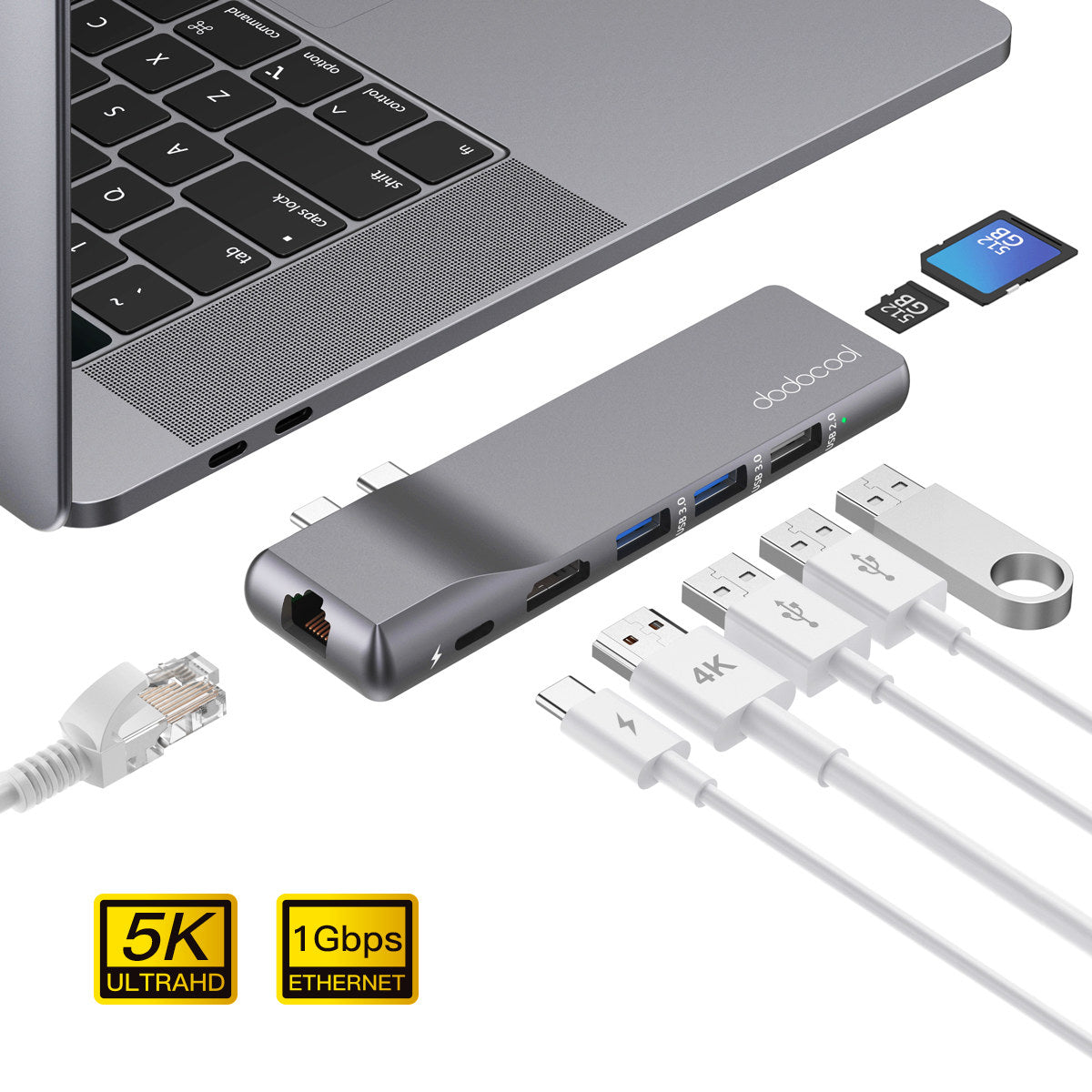MacBook Docking Station Premium Aluminium Alloy 8-in-2 Hub for Pro & Air