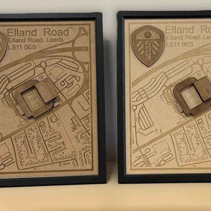 LUFC Elland Road Stadium Print Framed 3D Laser Burned Elland Road Stadium Art