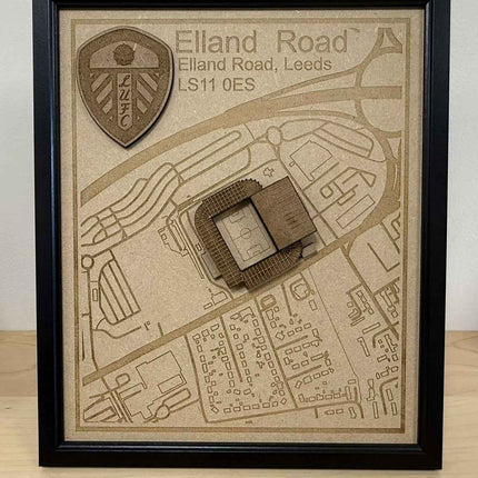 LUFC Elland Road Stadium Print Framed 3D Laser Burned Elland Road Stadium Art