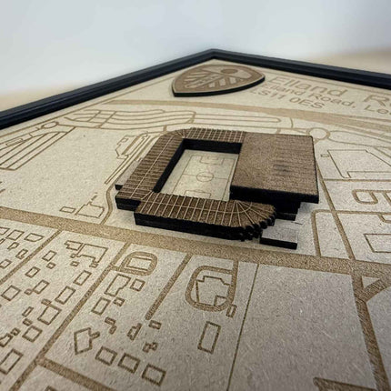 LUFC Elland Road Stadium Print Framed 3D Laser Burned Elland Road Stadium Art