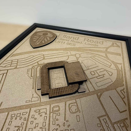 LUFC Elland Road Stadium Print Framed 3D Laser Burned Elland Road Stadium Art