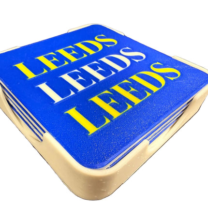 3D Printed Football Coasters Leeds Inspired Square Round Drink Mats Cork Backed