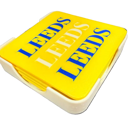 3D Printed Football Coasters Leeds Inspired Square Round Drink Mats Cork Backed