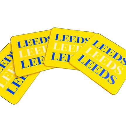 3D Printed Football Coasters Leeds Inspired Square Round Drink Mats Cork Backed