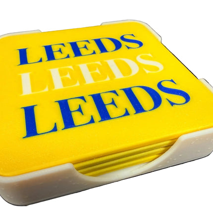3D Printed Football Coasters Leeds Inspired Square Round Drink Mats Cork Backed